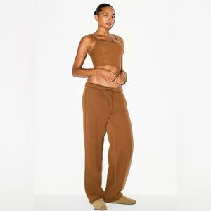 SKIMS Cotton Fleece Classic Straight Leg Pant Bison Brown NWT Size M